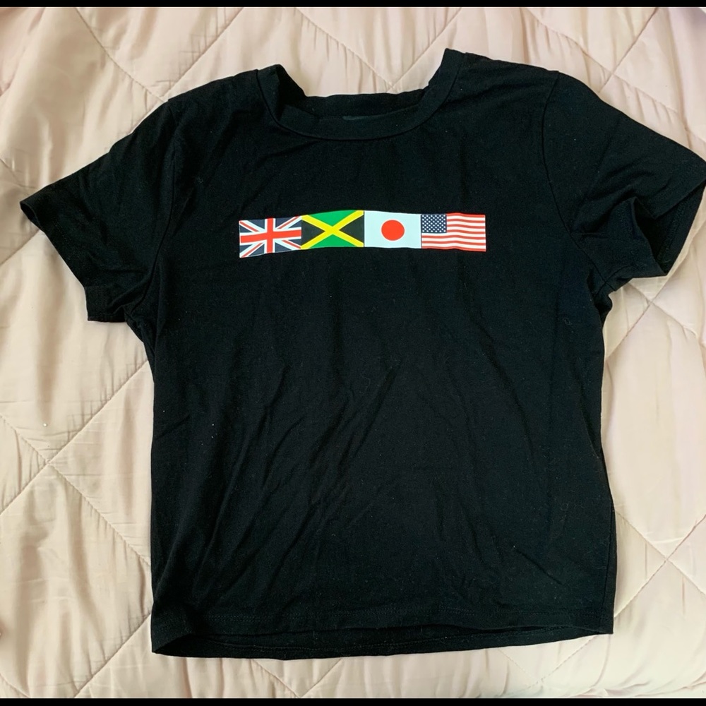 Black Crop Top Flag Print